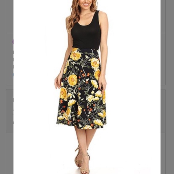 Dresses & Skirts - Yellow and black floral empire waist skirt